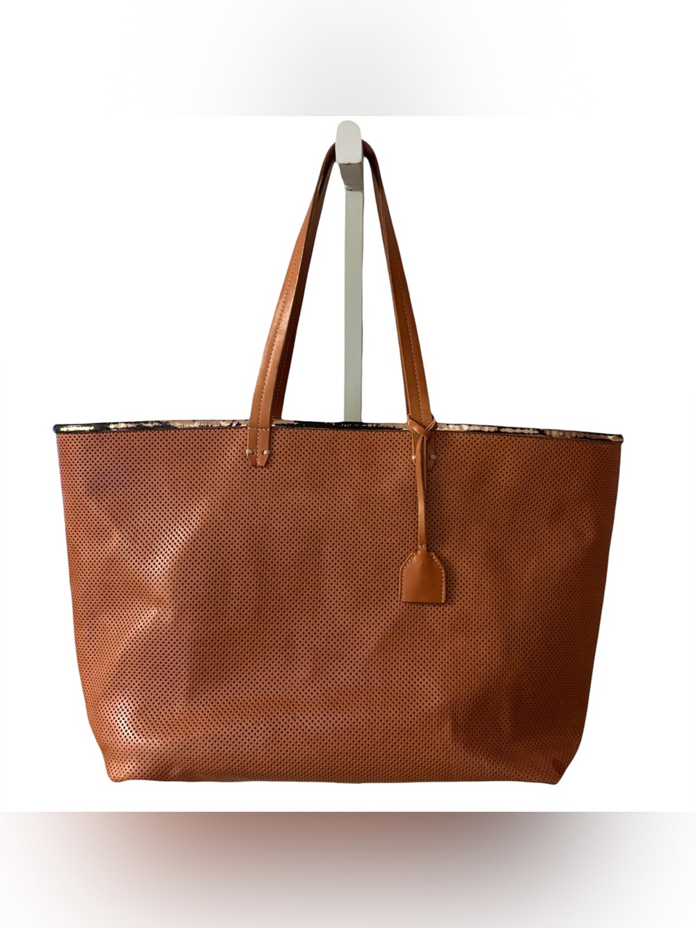CLARE V. Perforated Tan Viole Tote Leather Purse Bag FLAWED